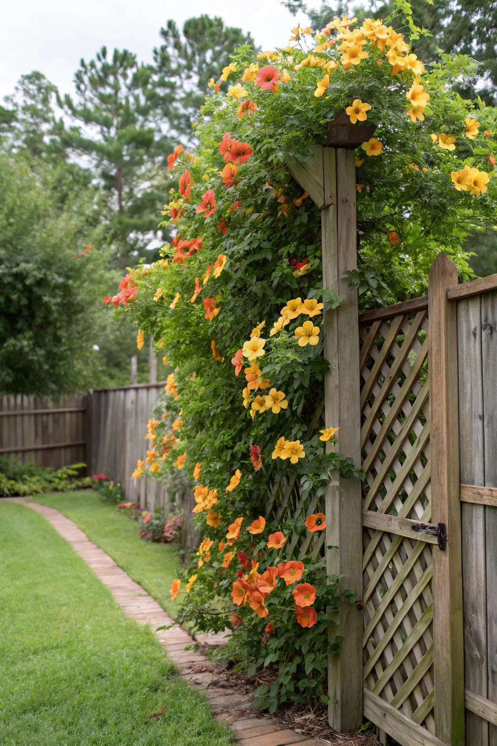 Vines offer lush vertical growth with minimal upkeep.