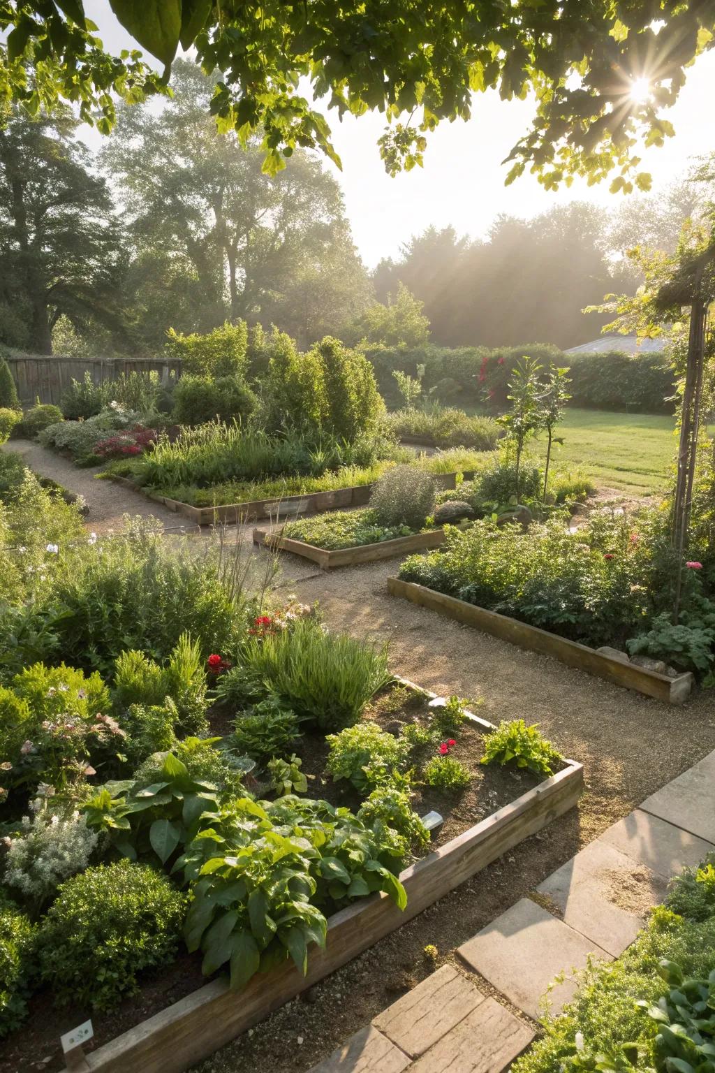 Strategic plant grouping simplifies garden maintenance.