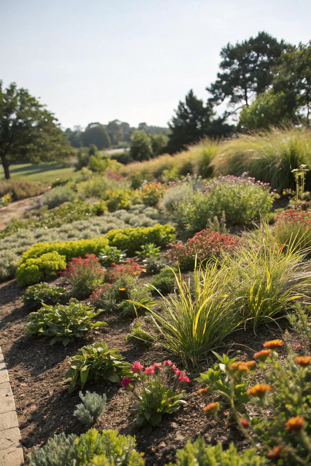 Dense planting helps conserve moisture and naturally suppress weeds.