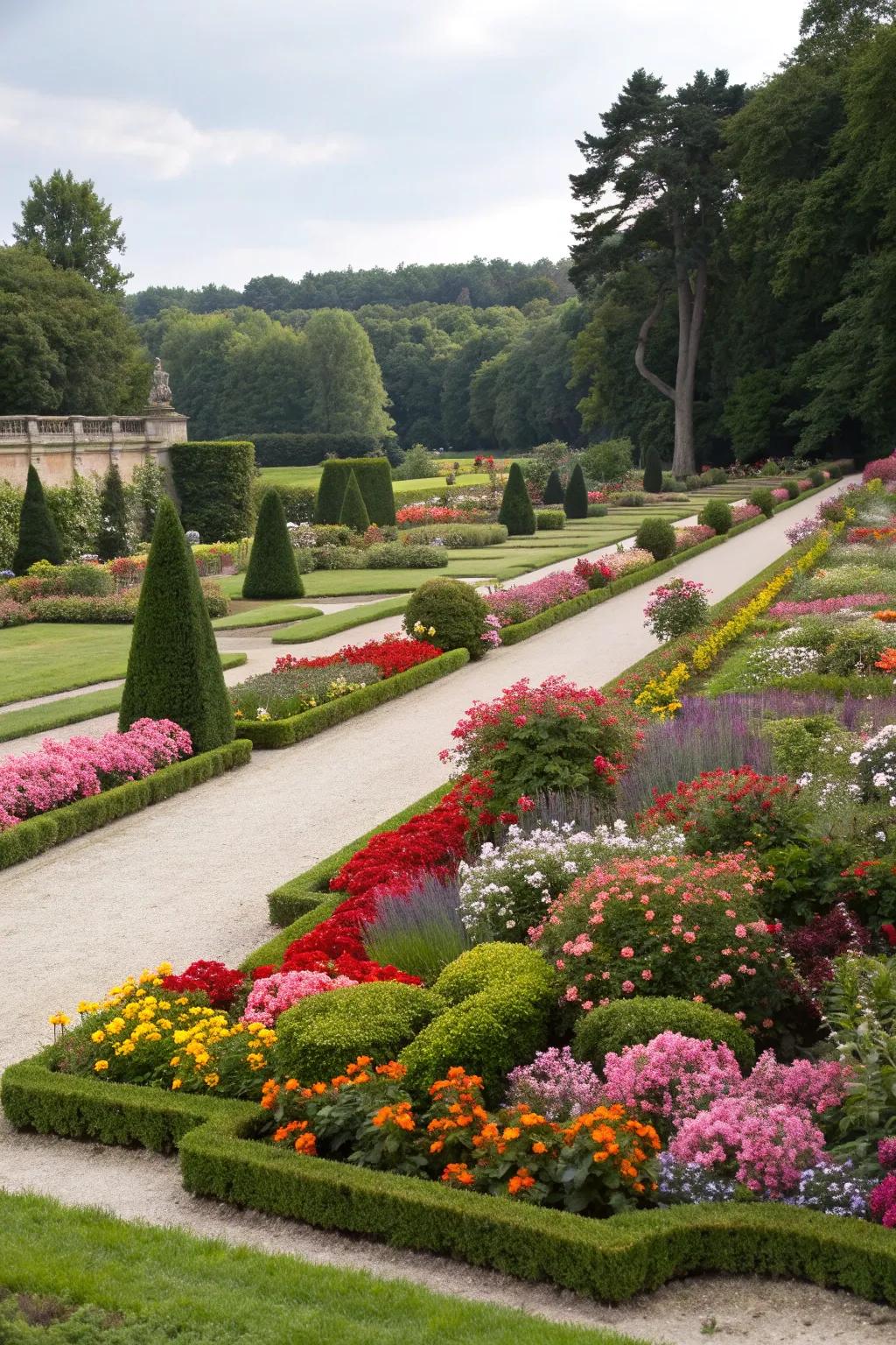 Vibrant flower borders adding color to a luxurious garden.