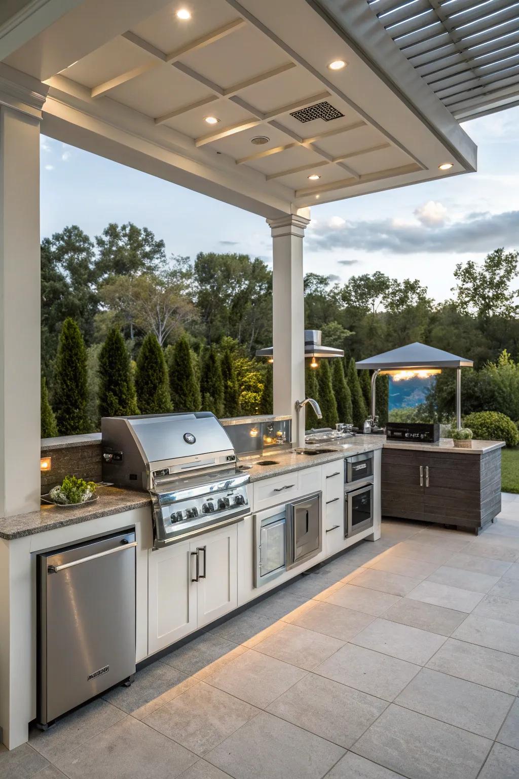 Smart technology enhances the convenience and functionality of outdoor kitchens.