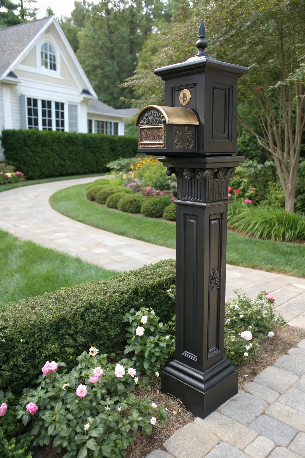 A column-style mailbox stand brings classical elegance to your home.