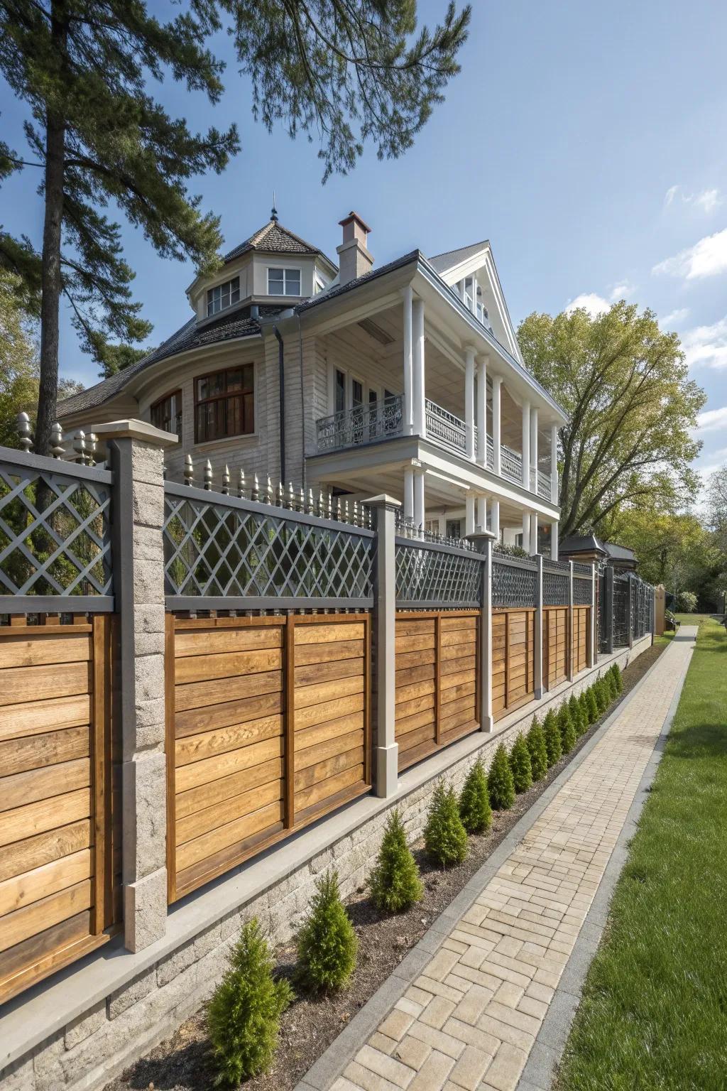 Embrace modern design with a mixed materials fence for stunning contrasts.