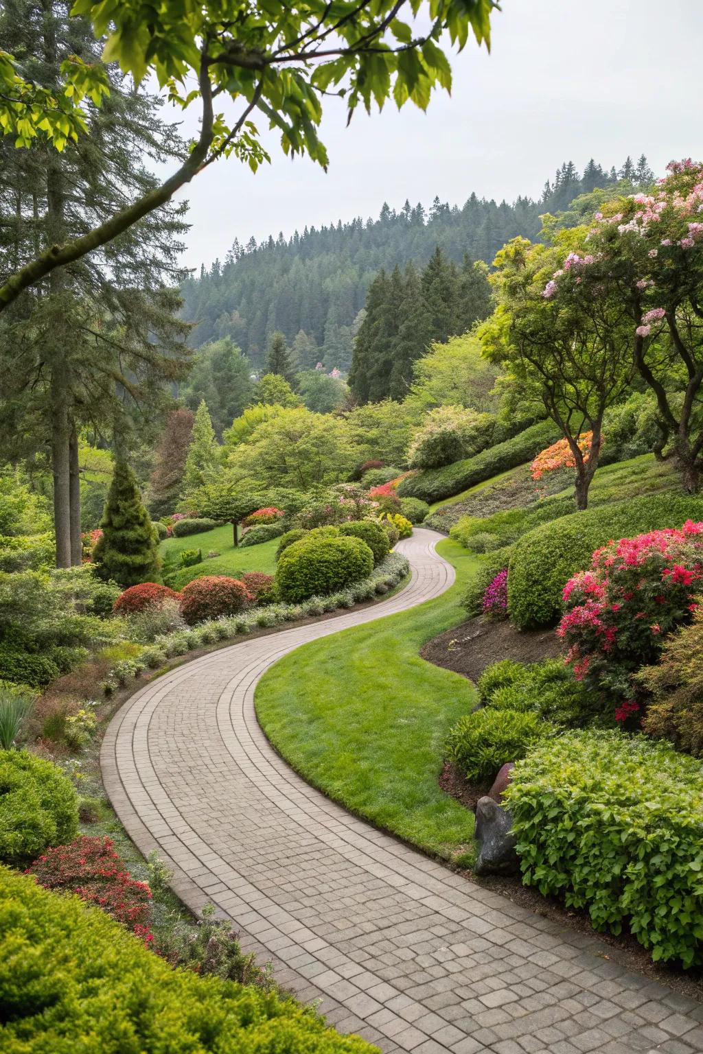 A garden with winding paths encouraging introspection.