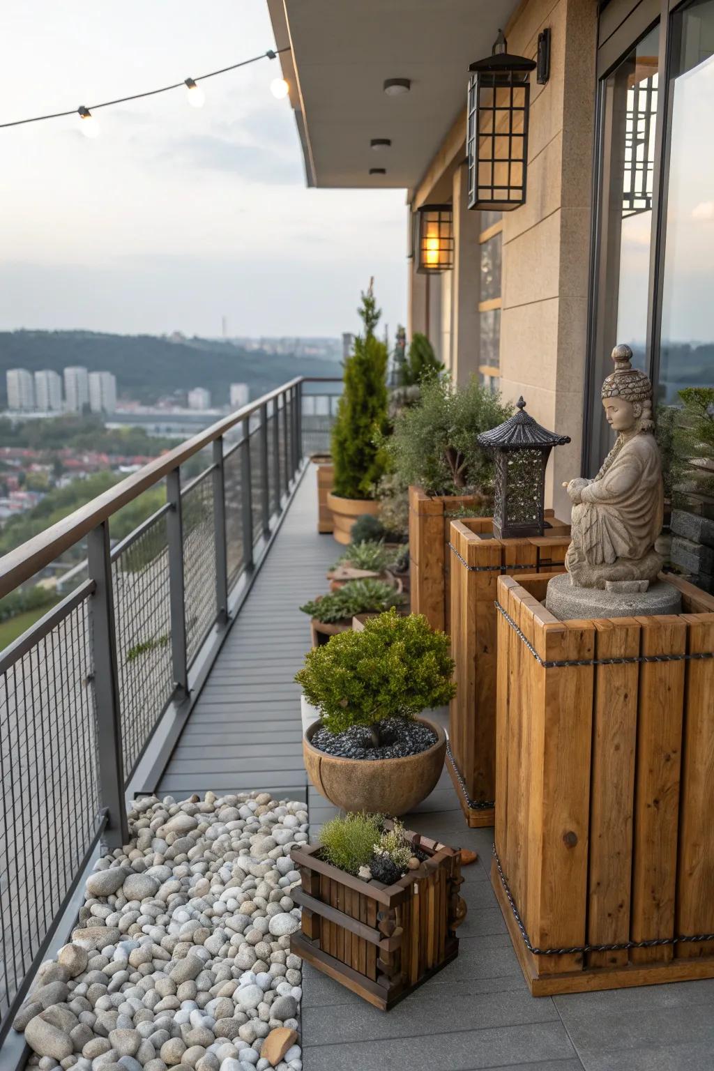 Mixed material decor brings depth and character to this inviting Mediterranean balcony.