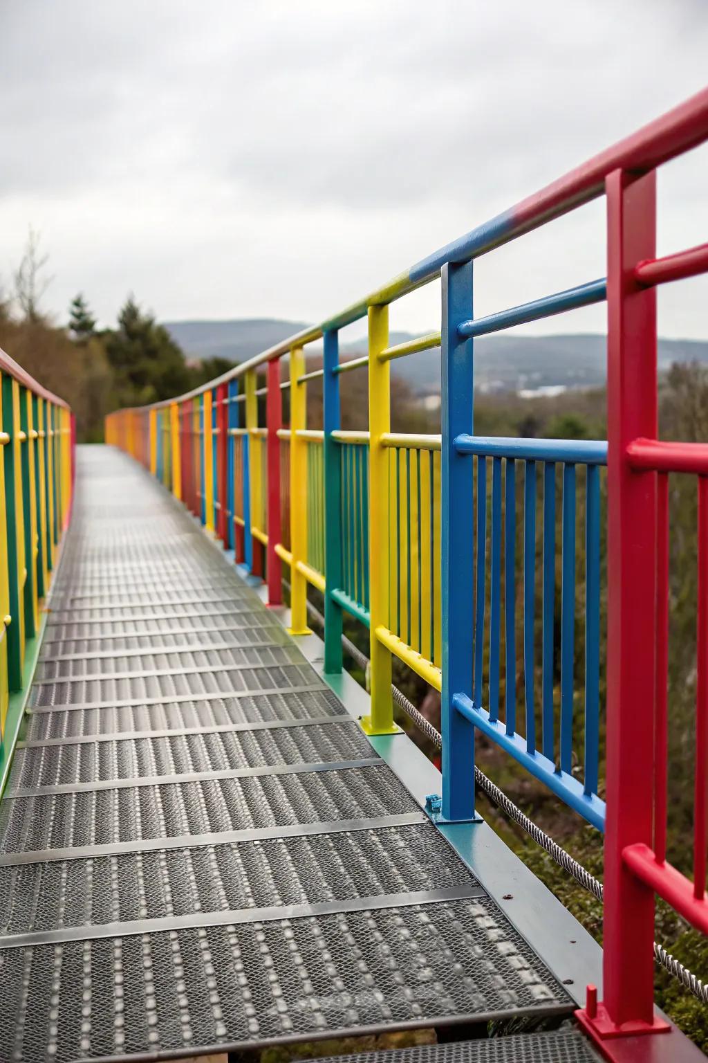 Colorful metal elements can brighten up your outdoor space.