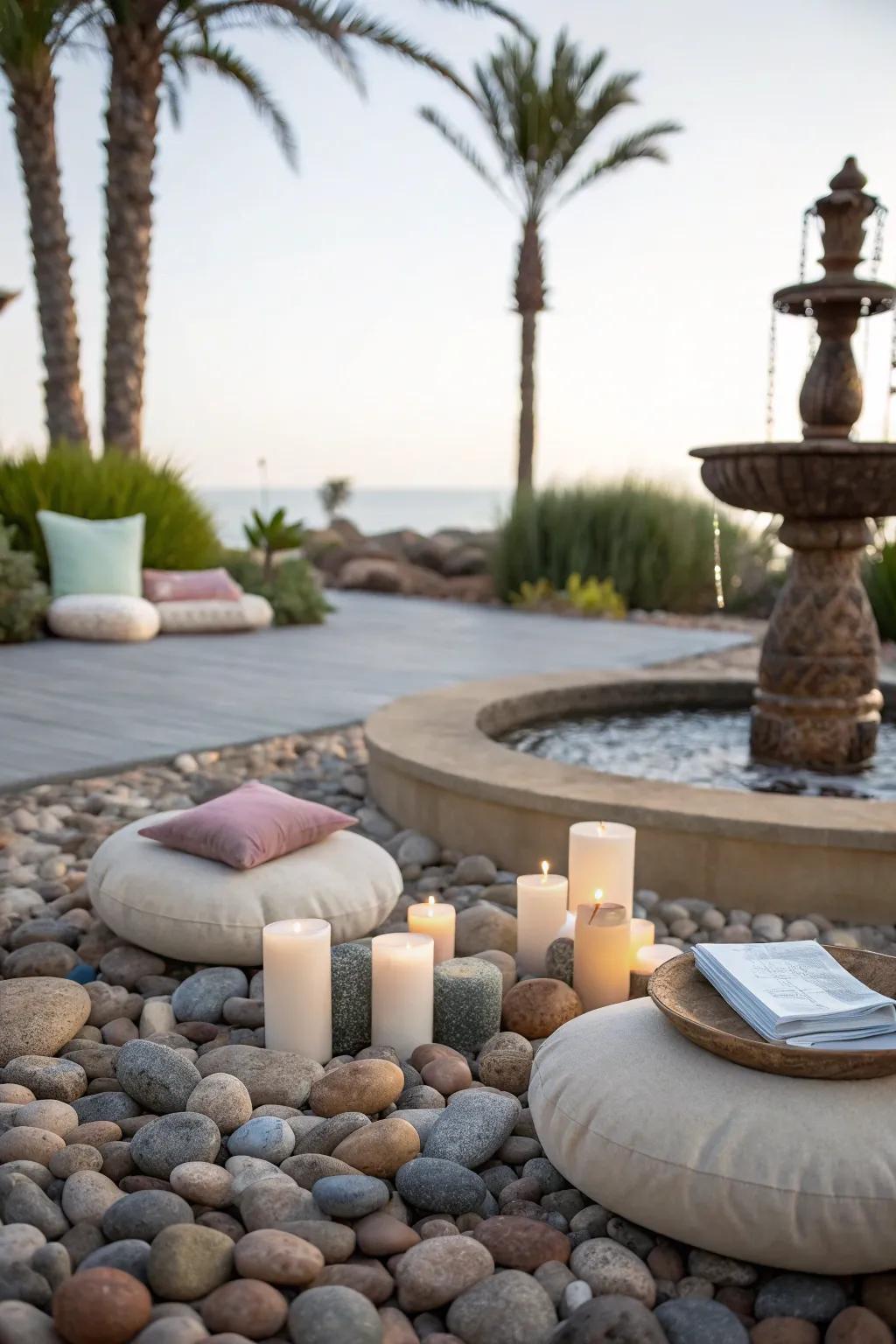 Create a peaceful meditation spot with pebbles.