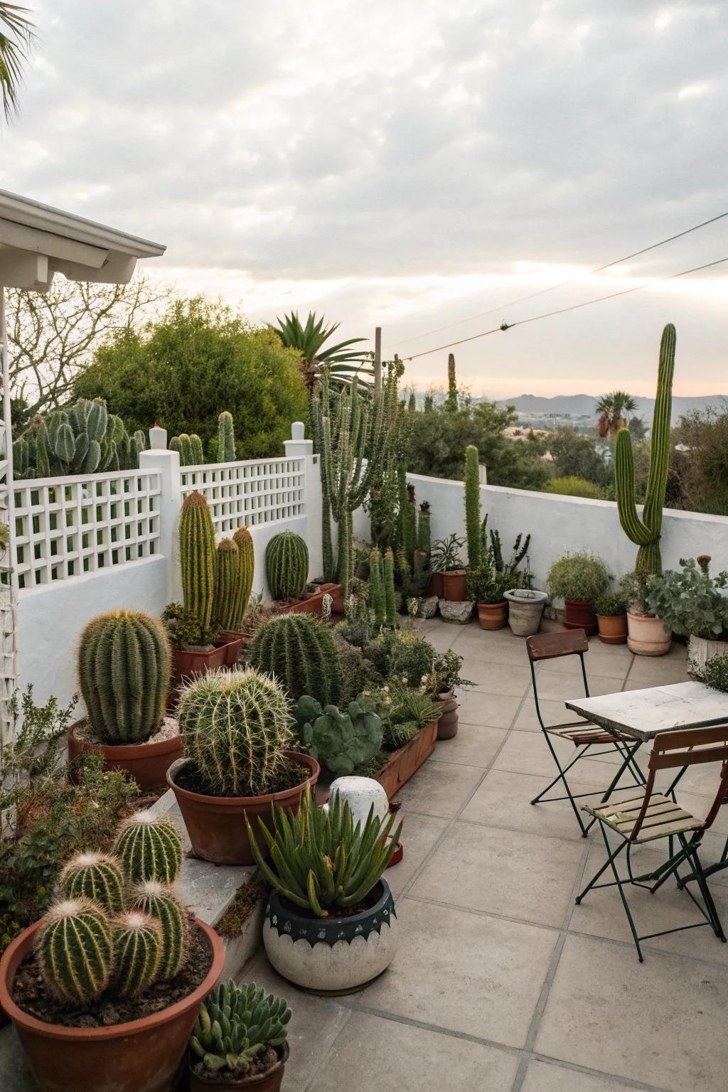 Potted cacti offer a stylish, low-maintenance touch.
