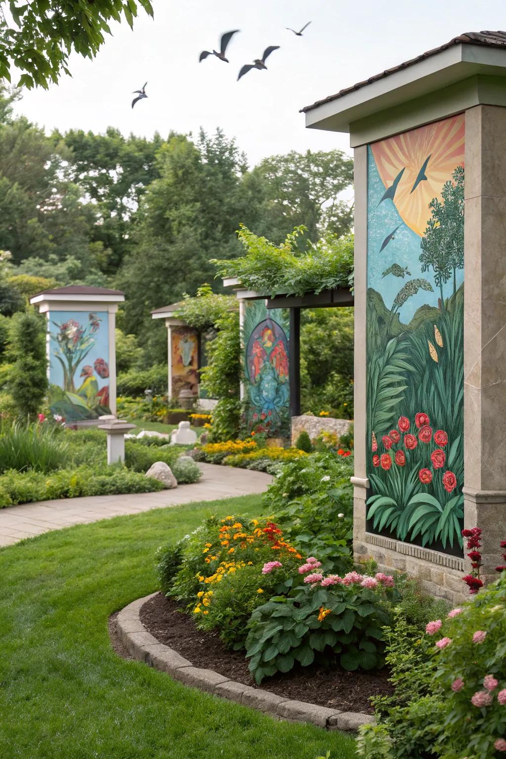 Custom outdoor art adds a personal and unique touch to the garden.