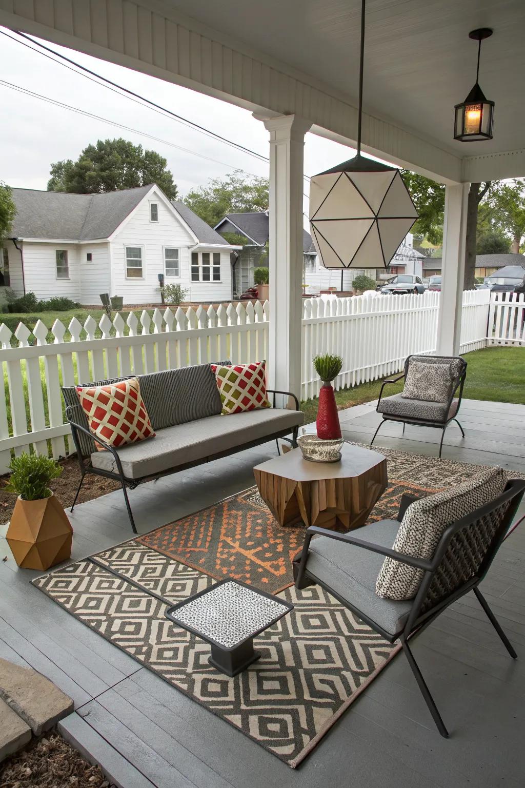 Geometric shapes add a modern twist to your porch decor.