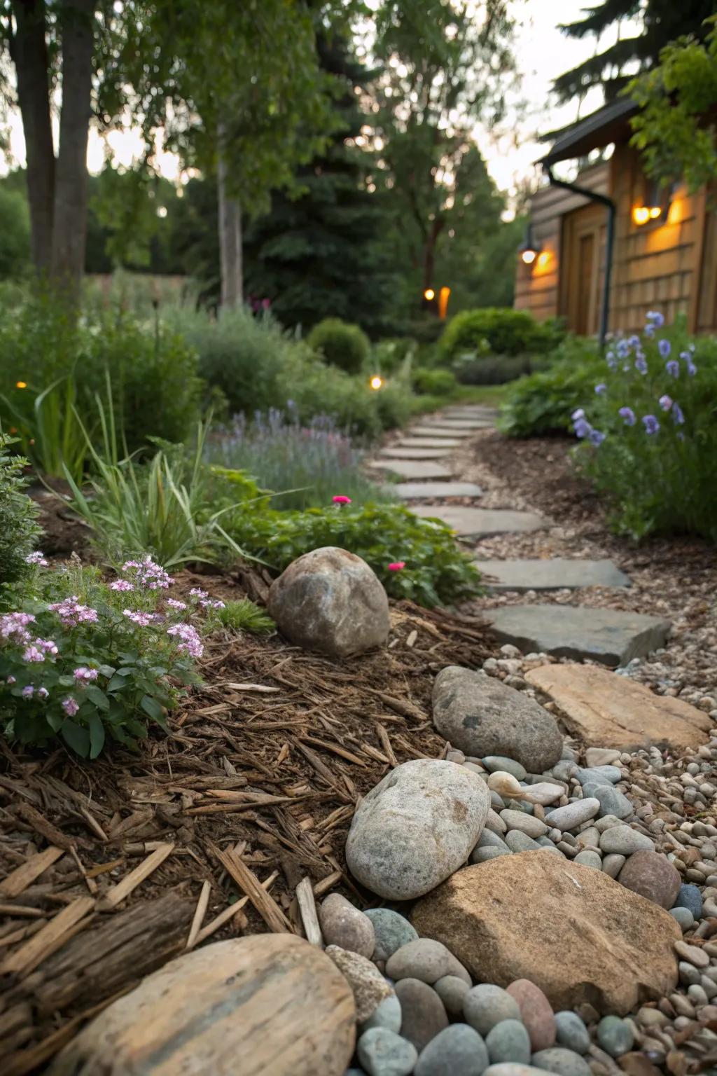 A mix of textures adds depth and interest to this garden landscape.
