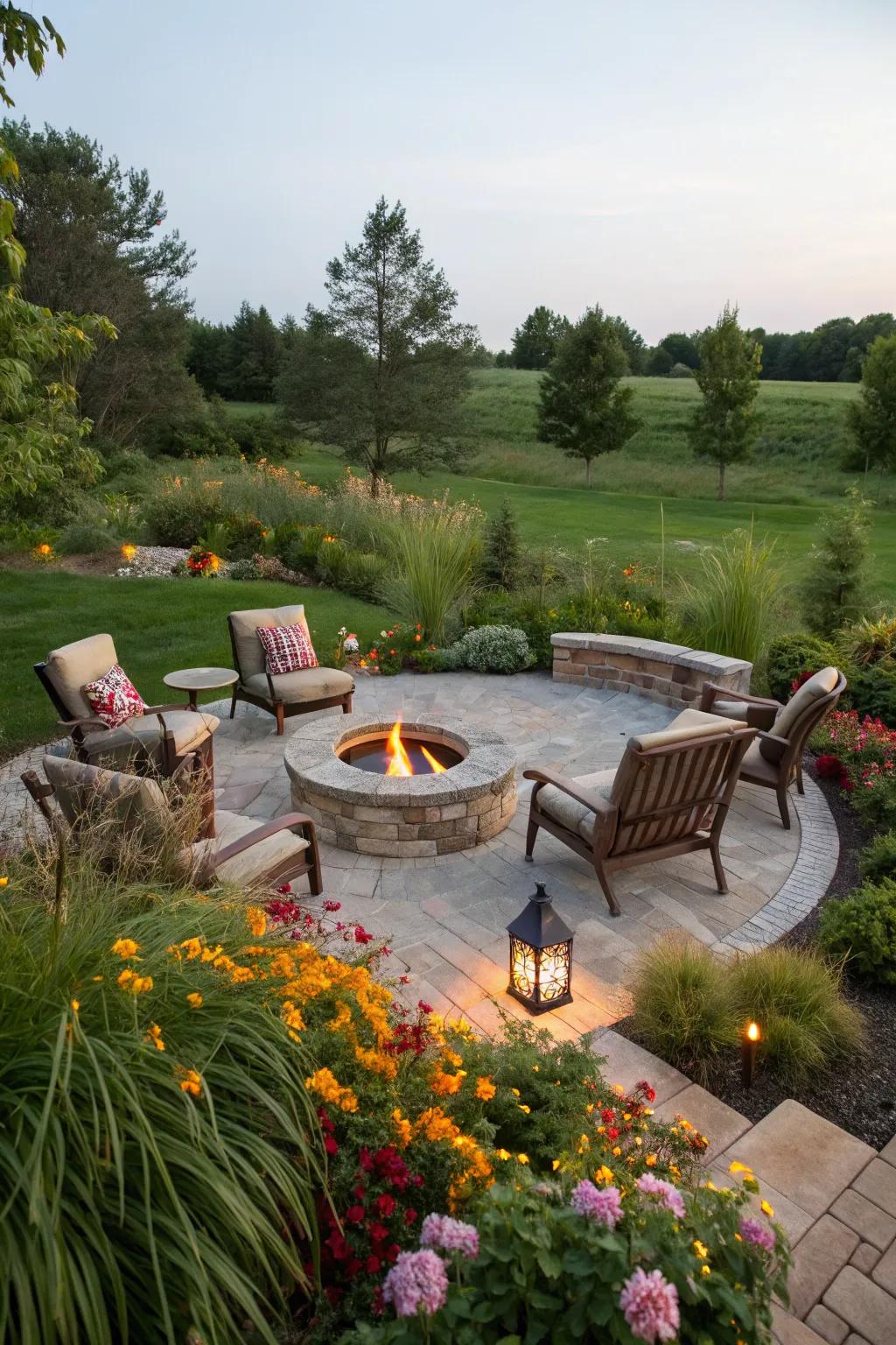 A cozy fire pit for gatherings and warmth.
