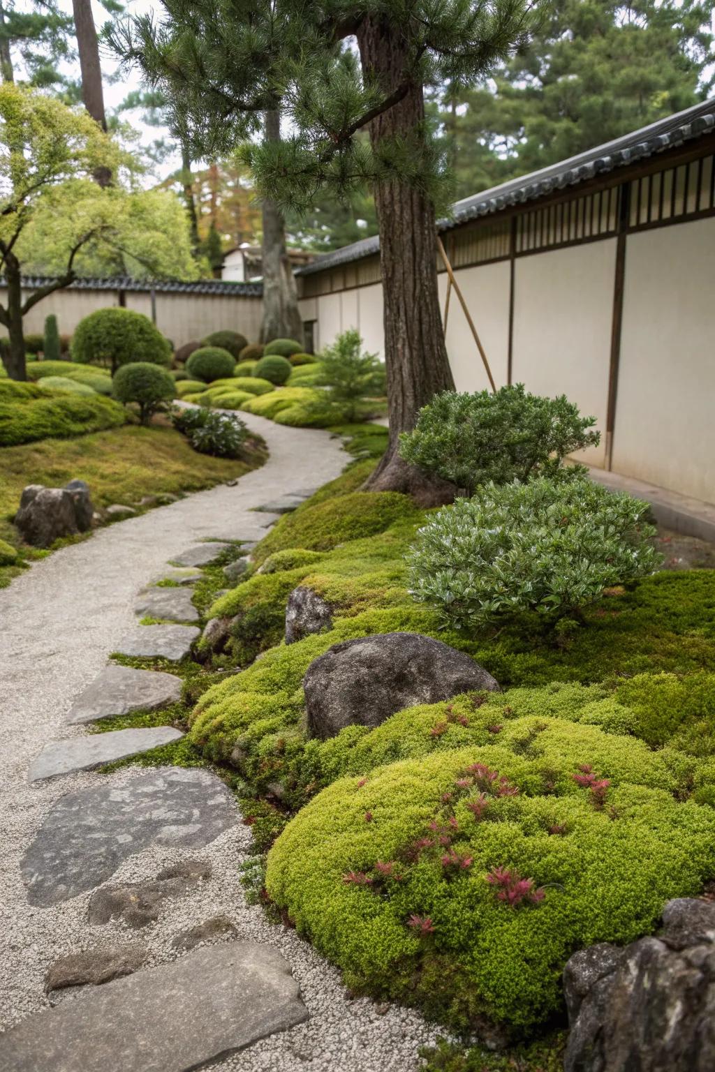 Low-growing plants add texture and maintain a minimalist aesthetic.