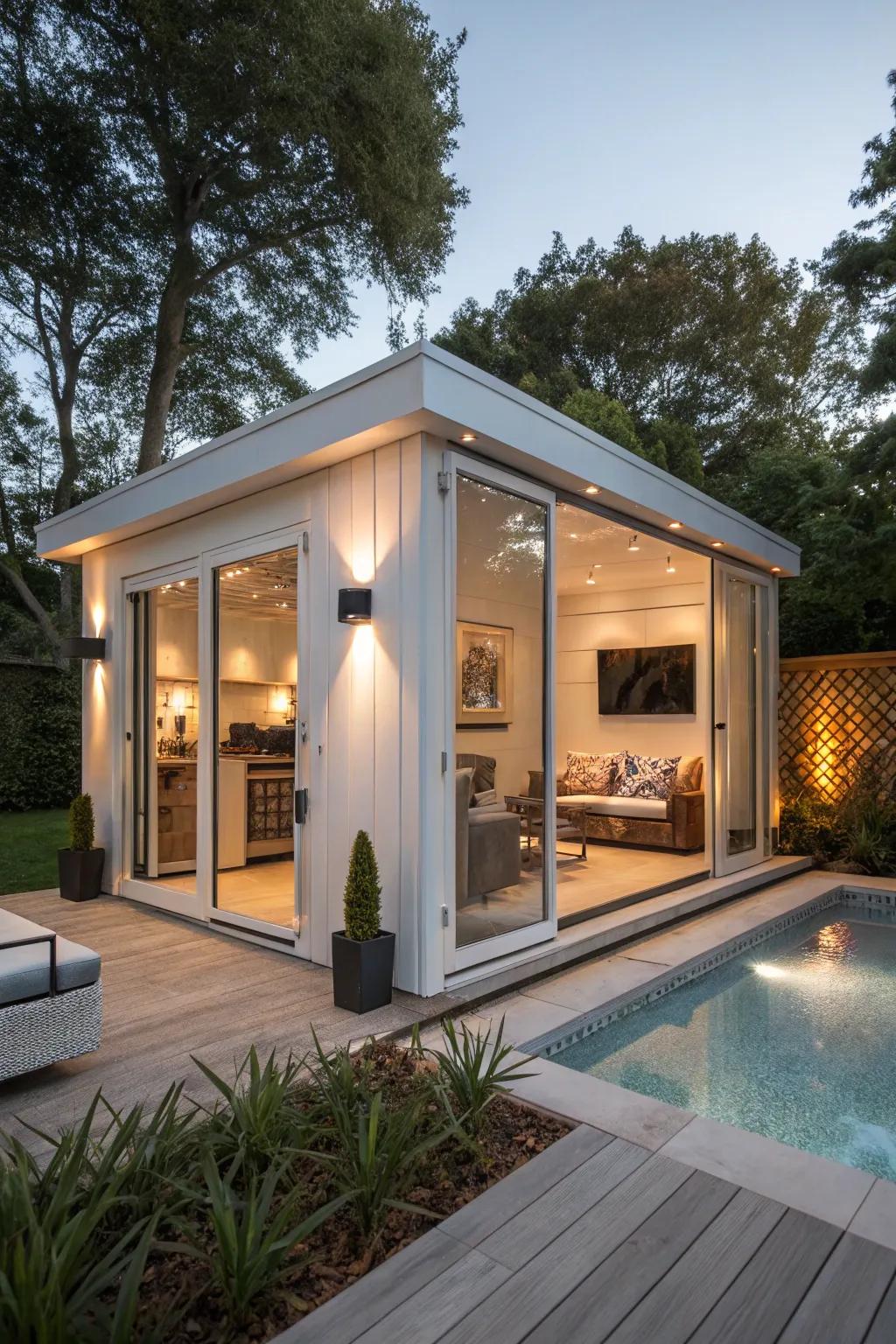 A tech-savvy cabana equipped with modern conveniences.