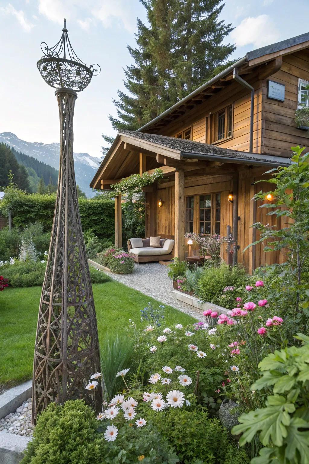 Outdoor art pieces add personality and interest.