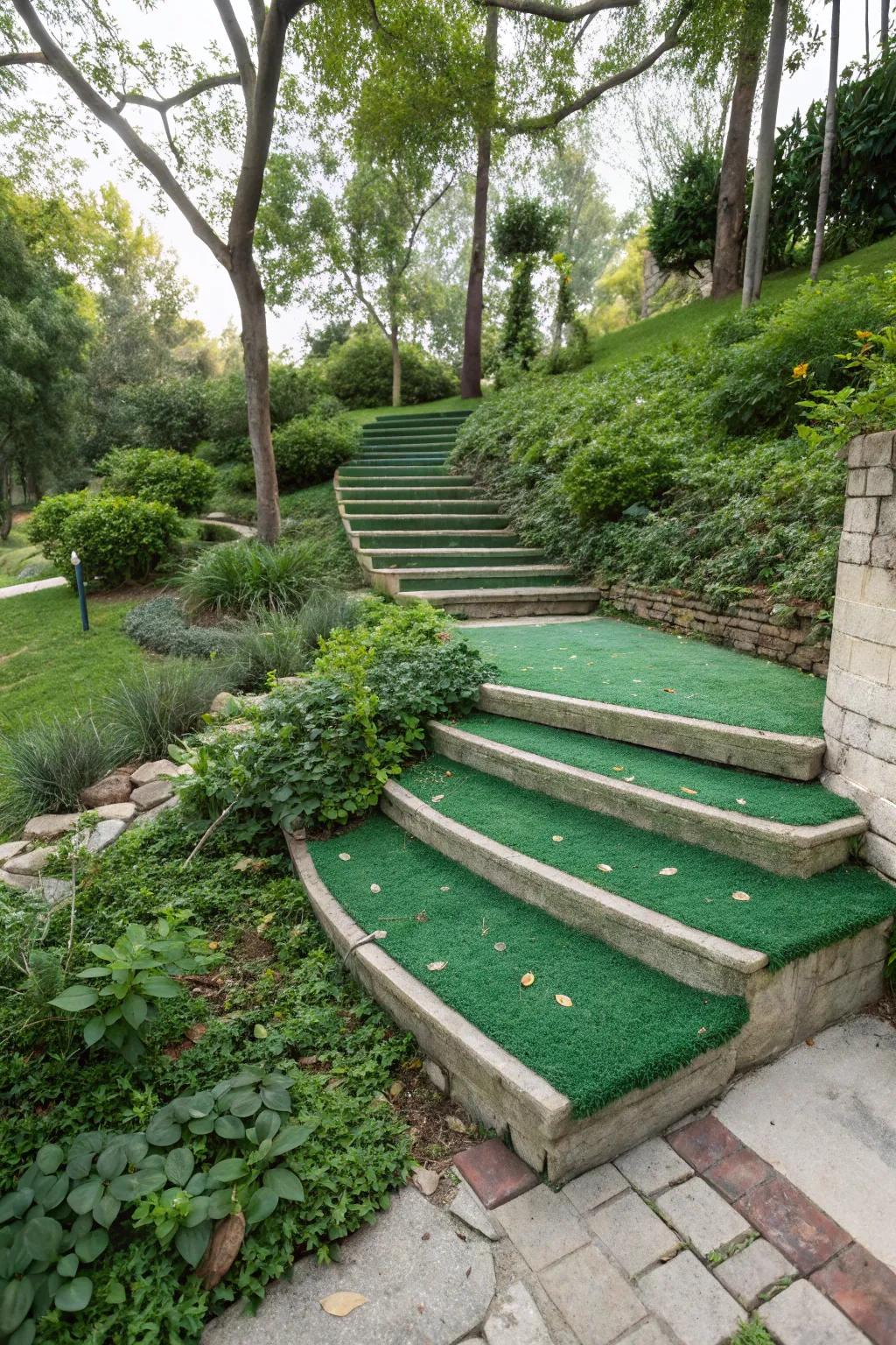 Eco-friendly concrete steps made with sustainable materials.