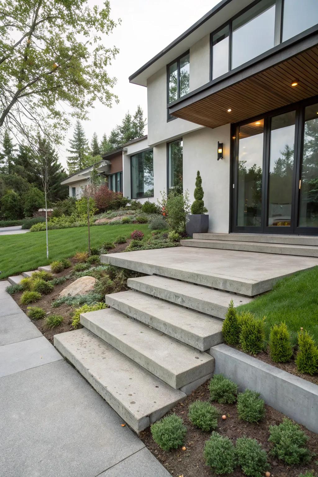 Concrete steps perfectly coordinated with the home's aesthetic.