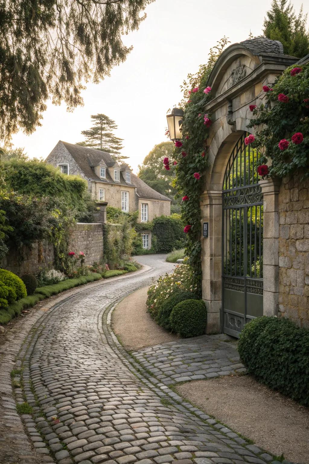 A driveway with classic cobblestone charm.