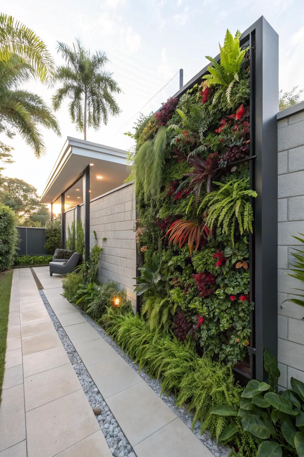 A vertical garden adds height and interest.