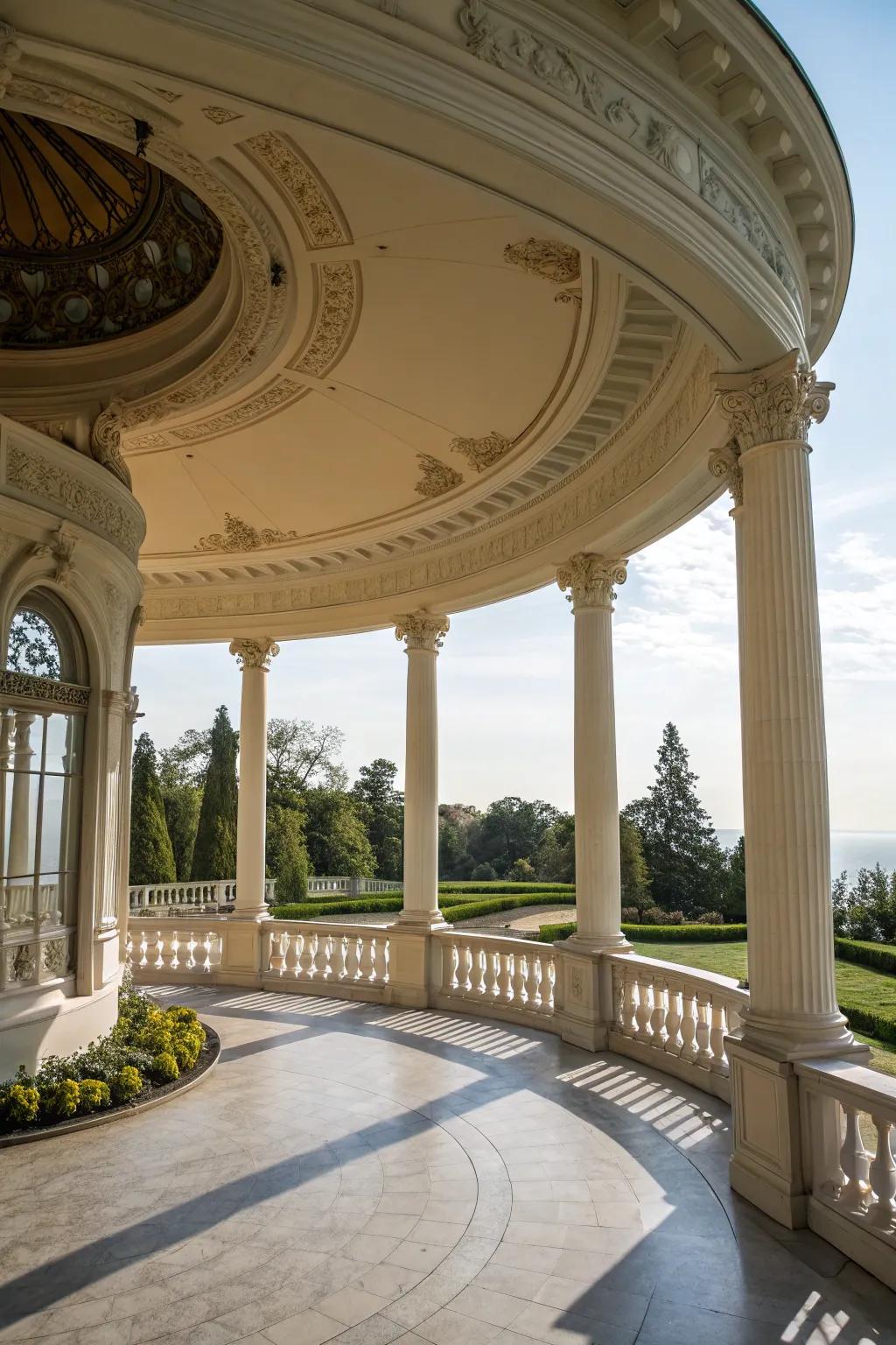 Rotunda-style porches are dramatic and inviting.