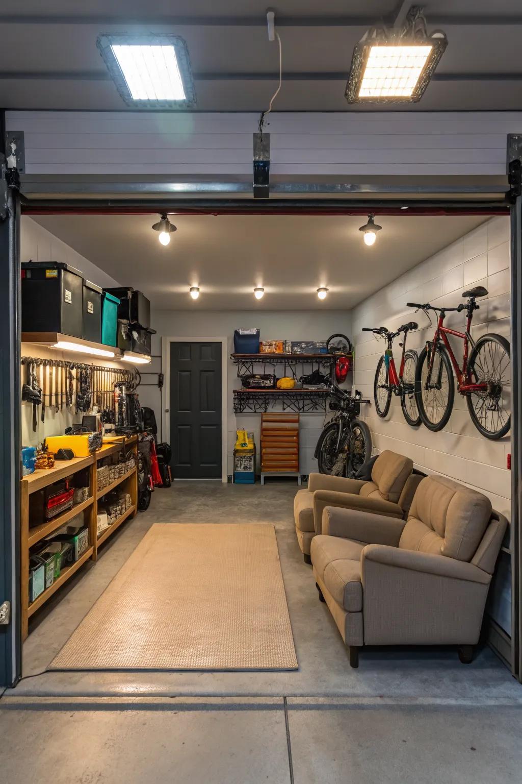 Zoning lights help define and organize your garage.