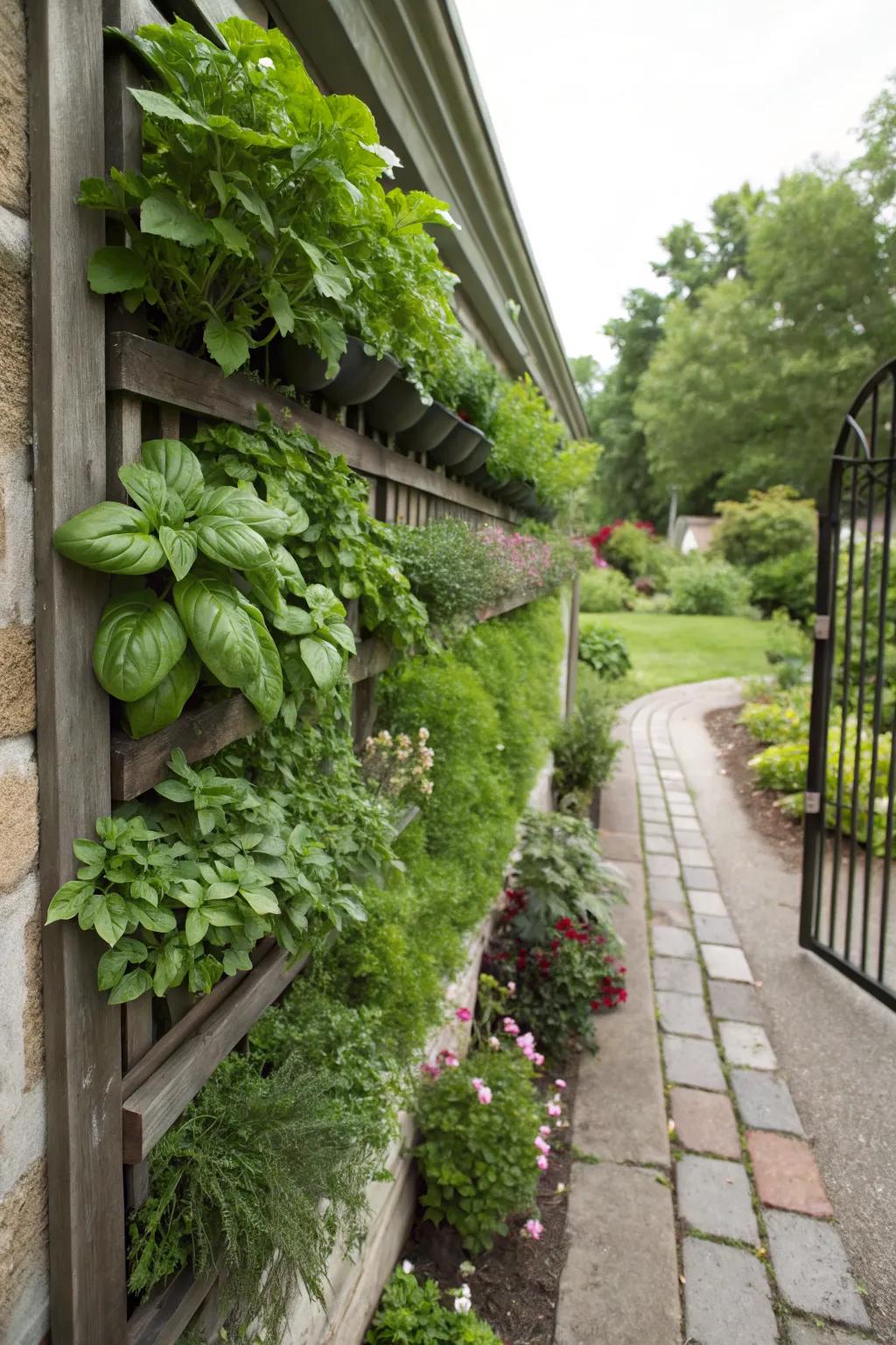 Vertical herb gardens offer beauty and practicality.