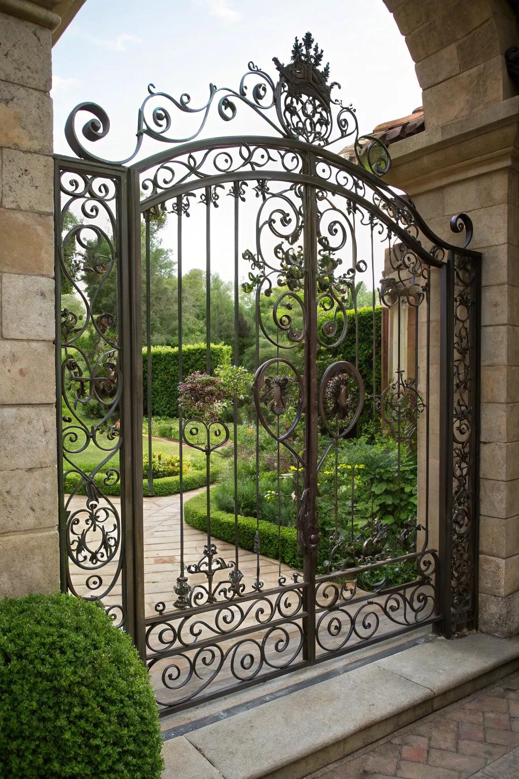 A handcrafted gate with intricate artisan details.