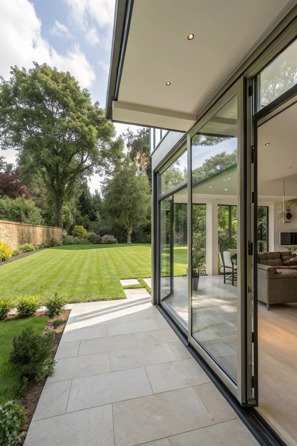 A home with retractable glass walls for seamless indoor-outdoor living.