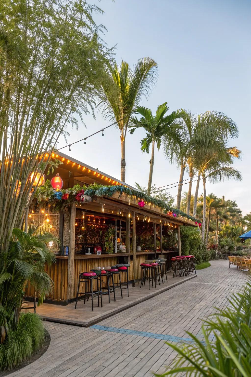 Turn your bar into a tropical oasis with lush greenery.