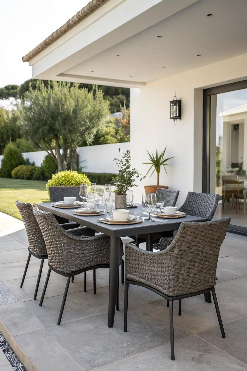 Enjoy alfresco dining with a stylish outdoor dining set.