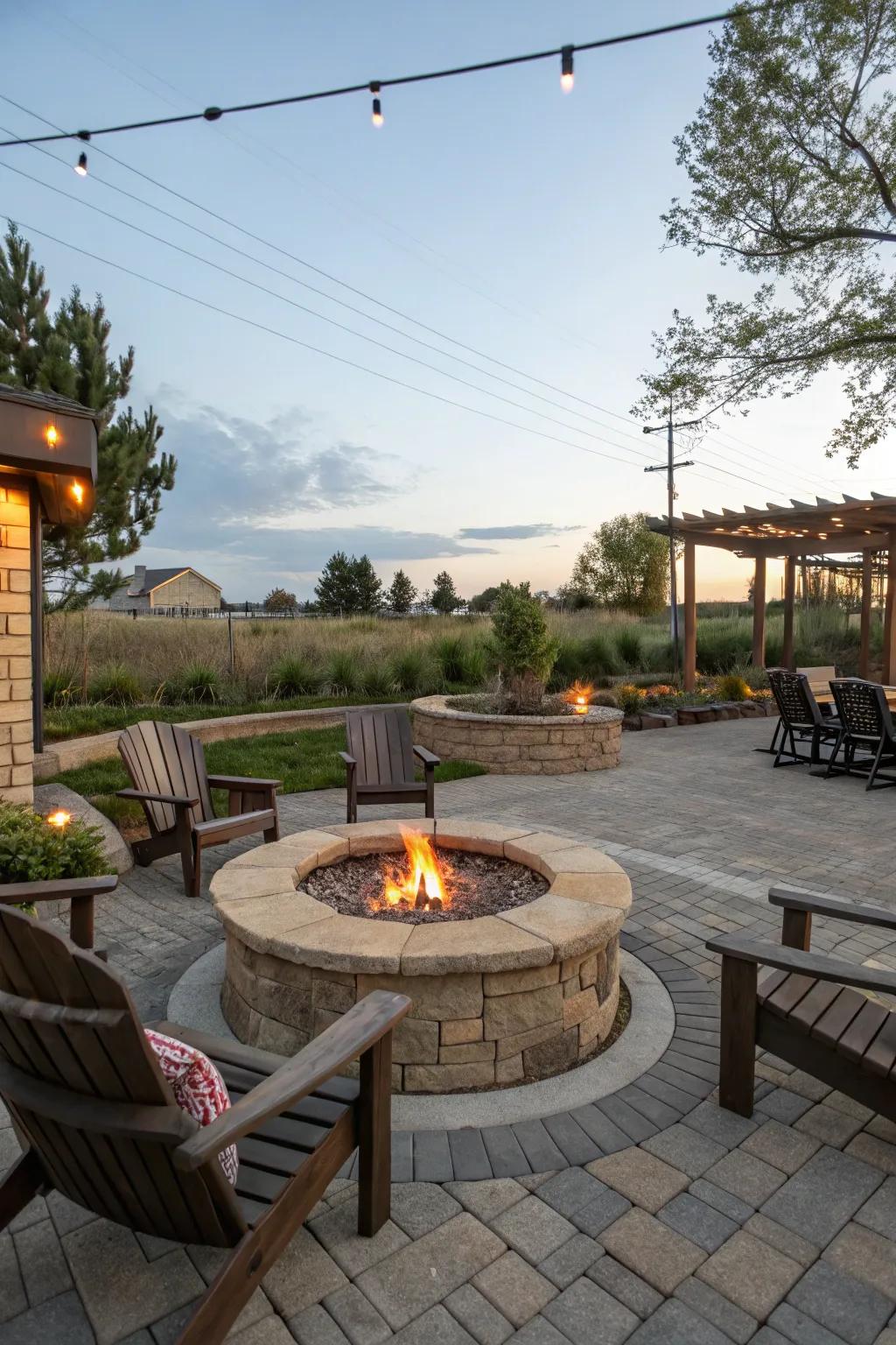 Pavers create a perfect setting for a cozy fire pit area.