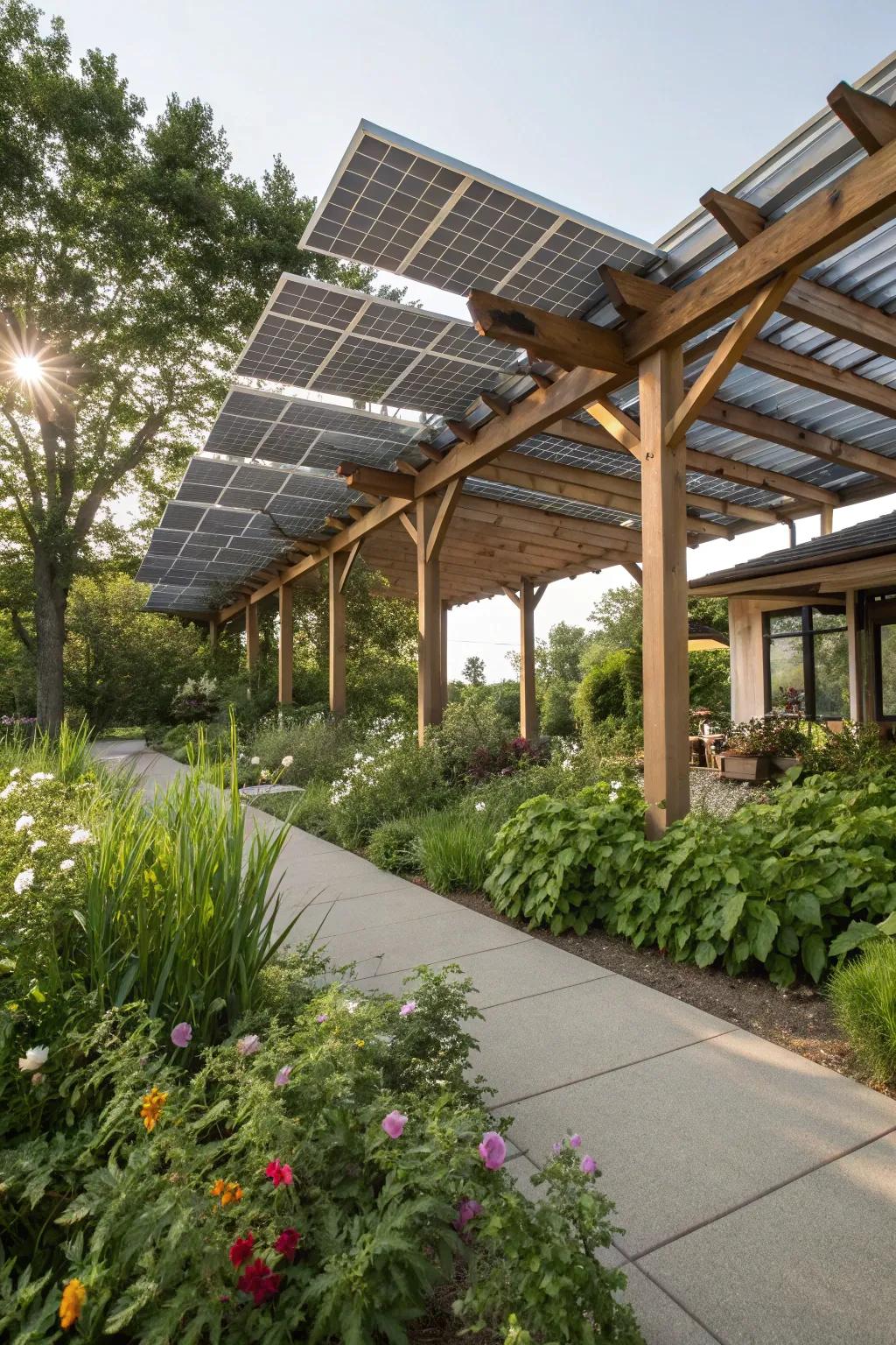 A solar-powered pergola, promoting sustainable outdoor living.