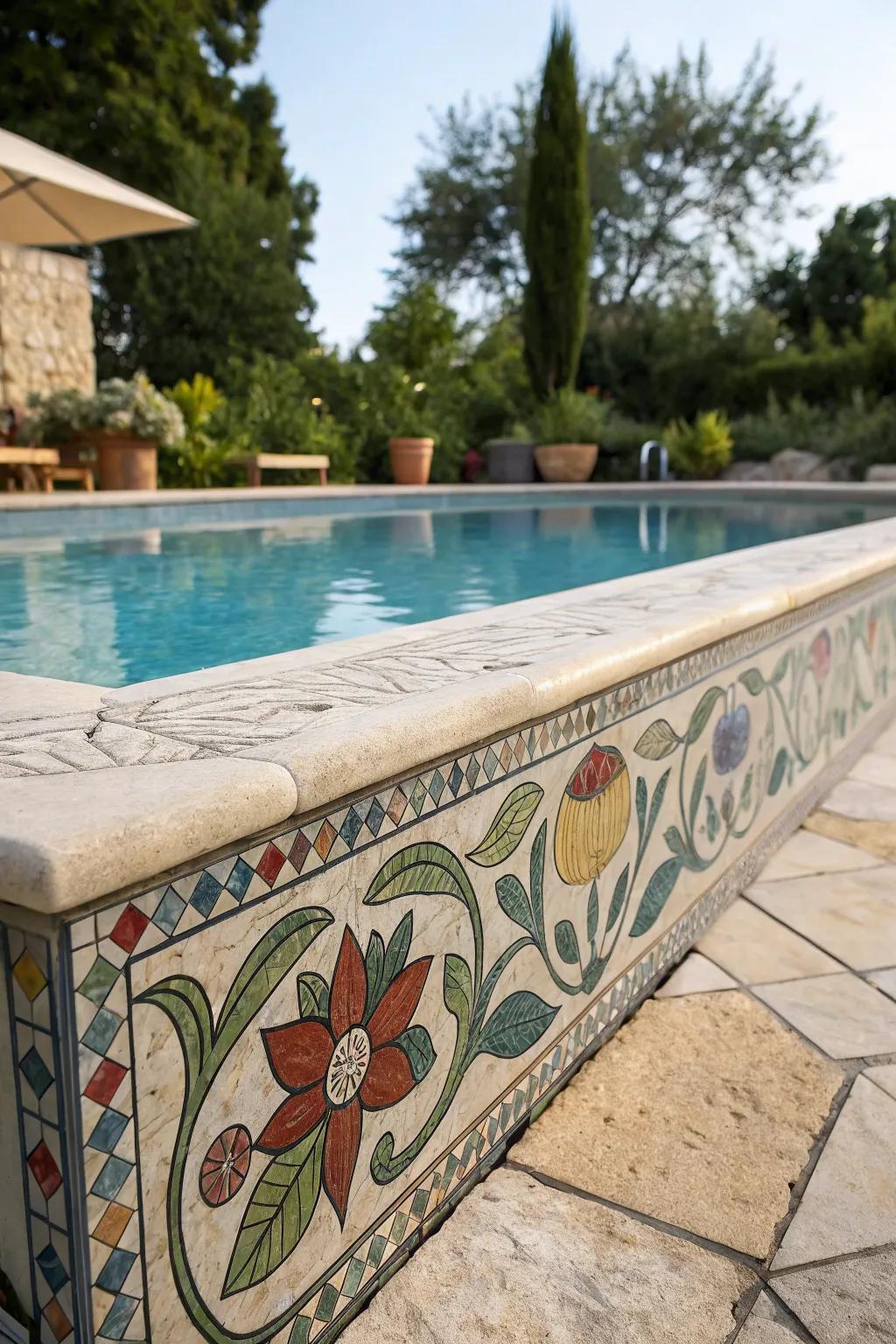 Mosaic patterns bring artistry to pool design.