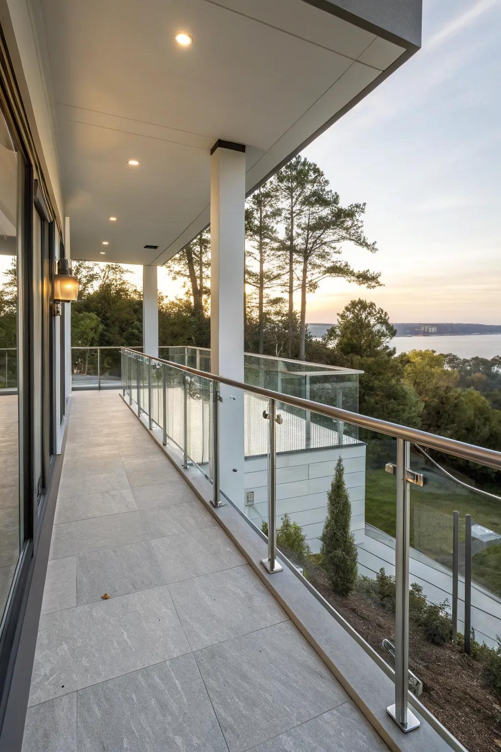 A modern porch with unique and stylish railings.