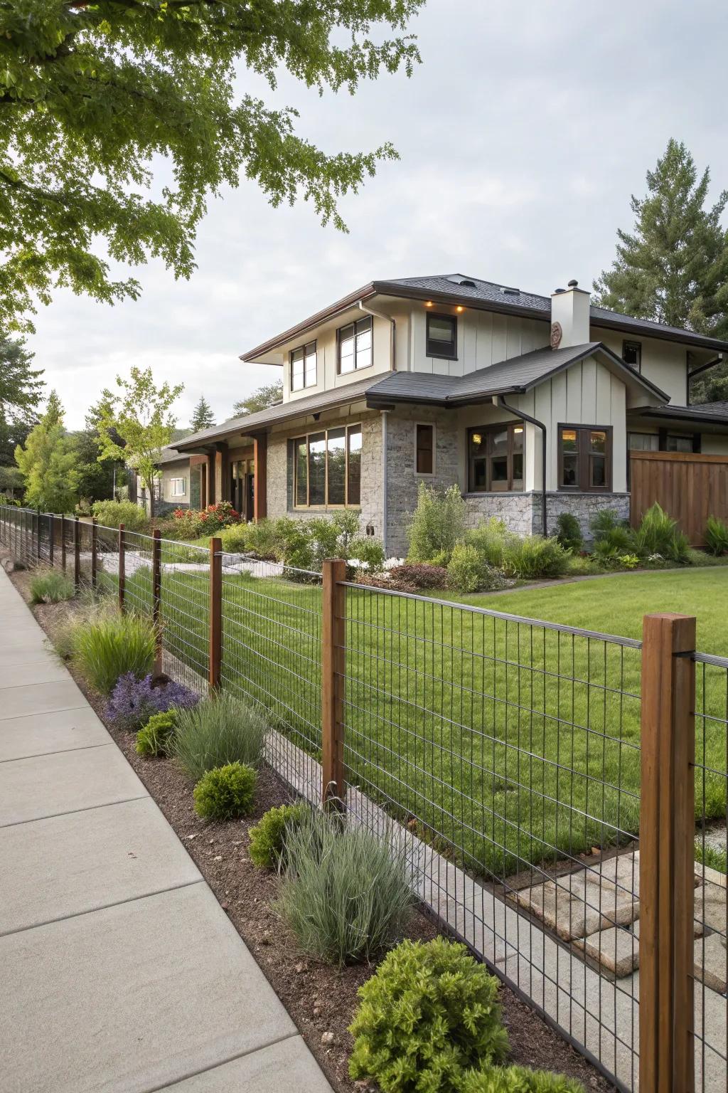 Enhance curb appeal with stylish wire fencing.