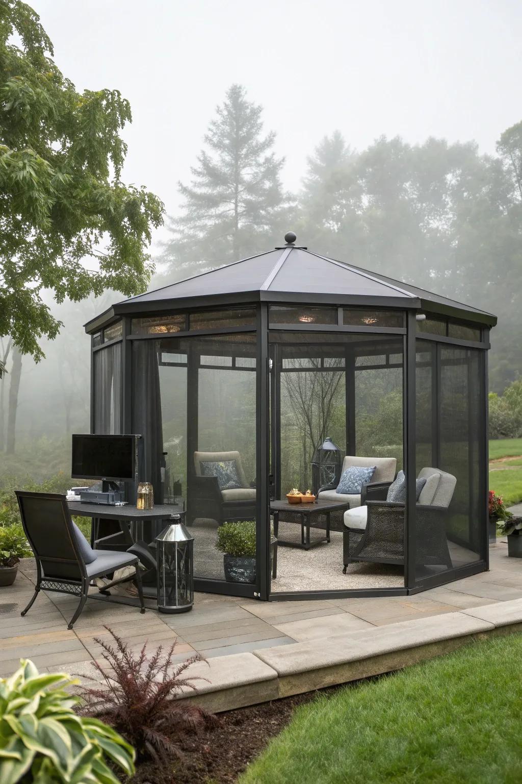 A modern escape gazebo with cutting-edge design and technology.