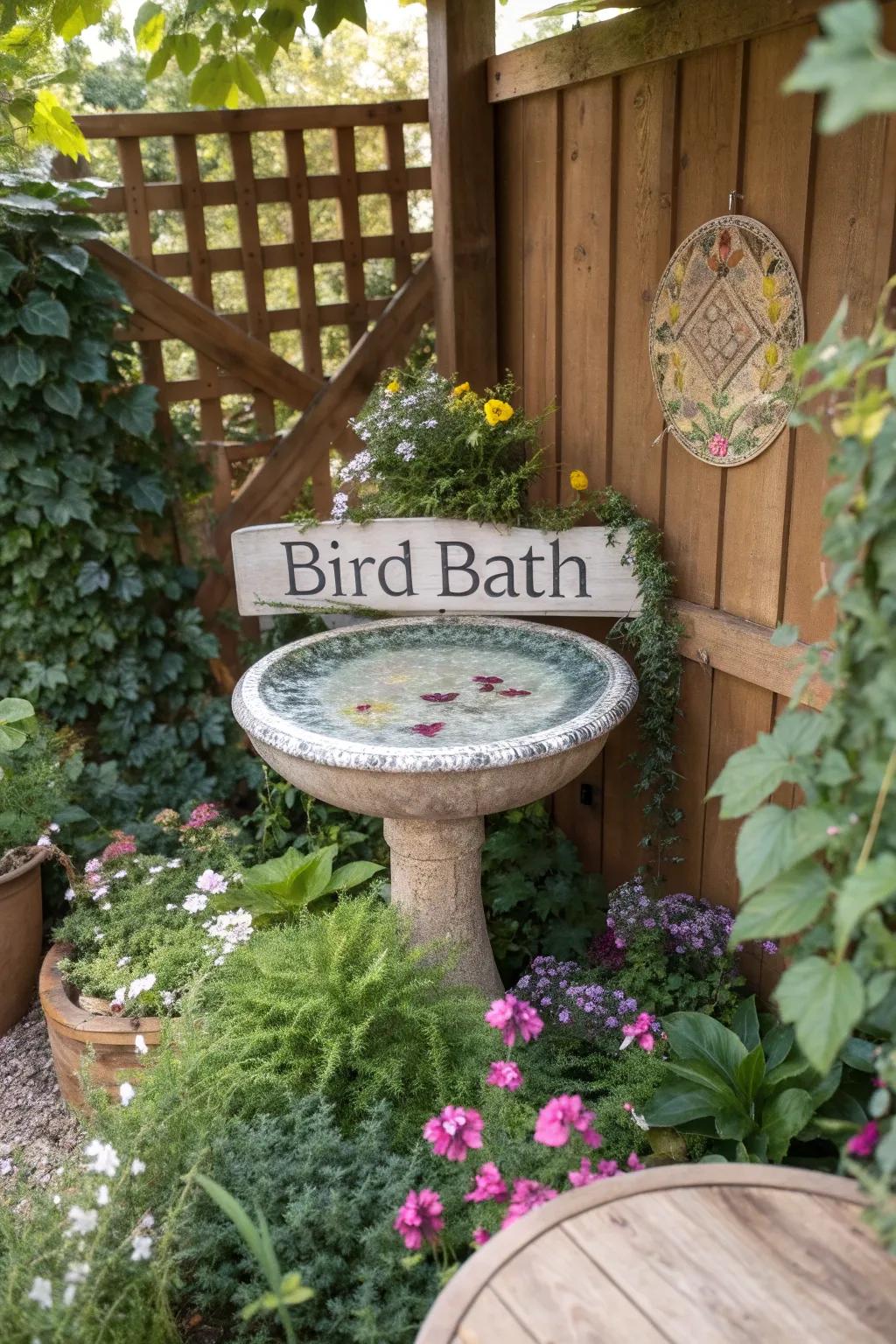A personalized mosaic bird bath, adding a unique touch to your garden space.