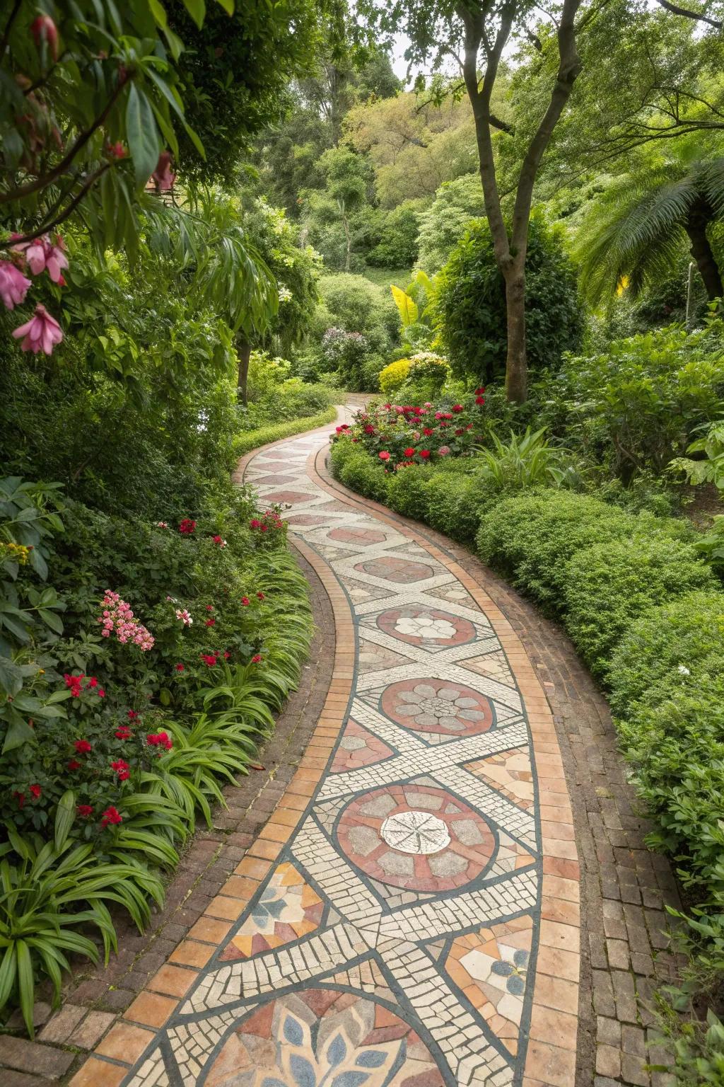 A bold pattern makes a striking statement in this garden path.