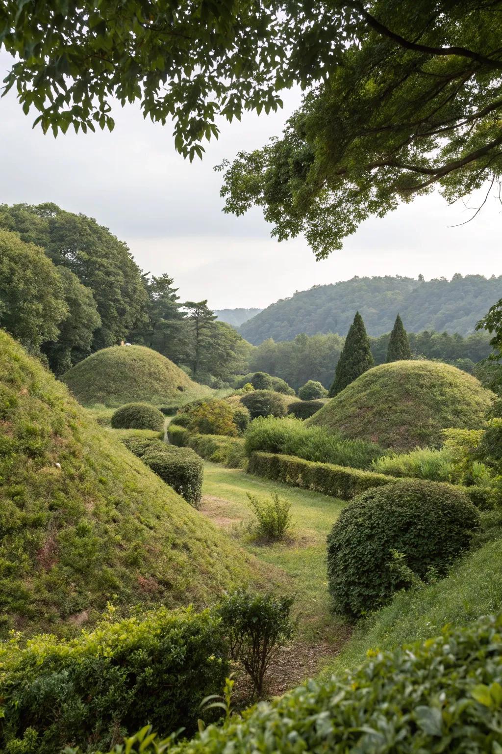Mounds offer natural privacy for outdoor spaces.