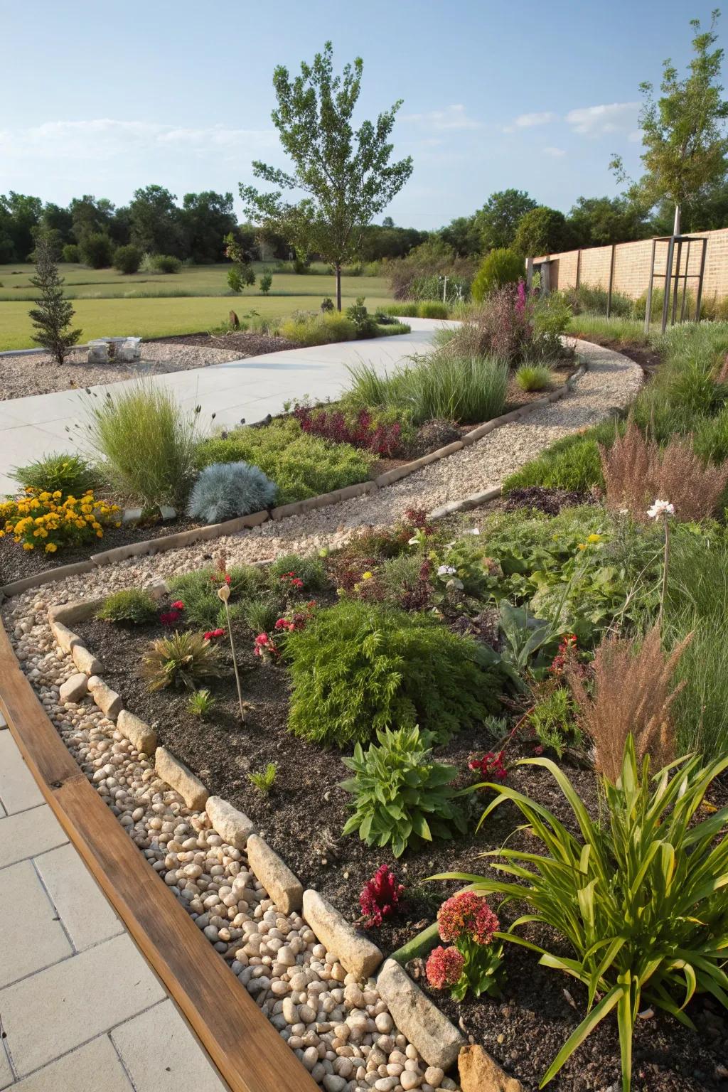 Permeable garden edging promoting sustainability and effective drainage.