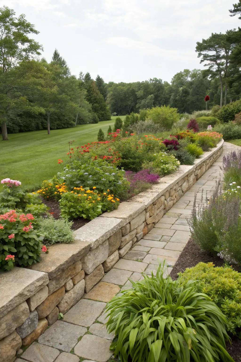 A low border wall adding structure and definition to the garden.