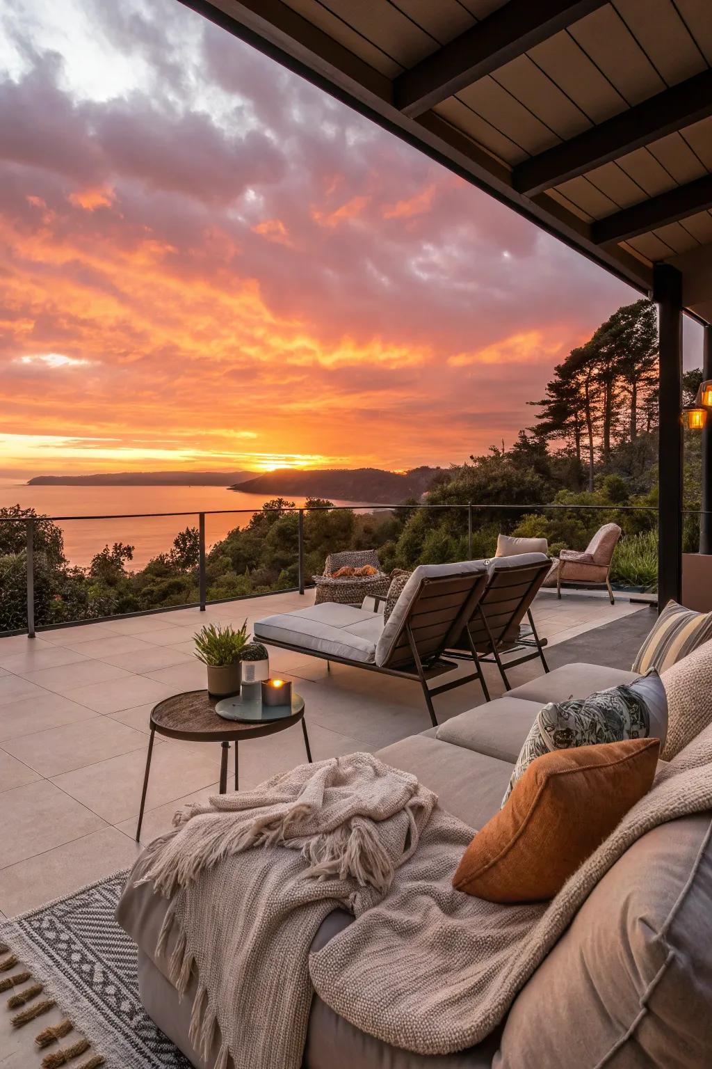 A tranquil patio space perfect for sunset views.