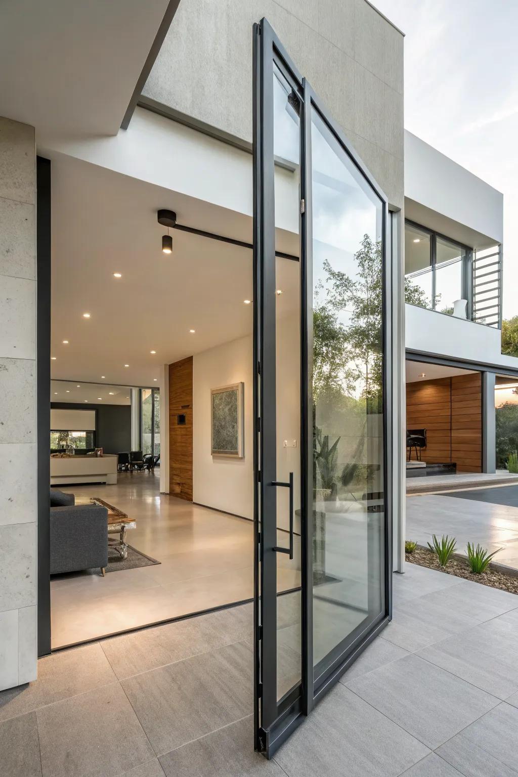 Pivot doors offer a unique and modern entry.