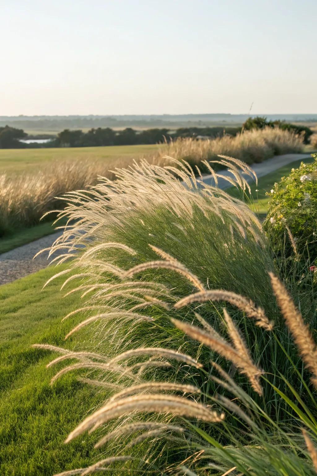 Ornamental grasses bring movement and texture to the garden.