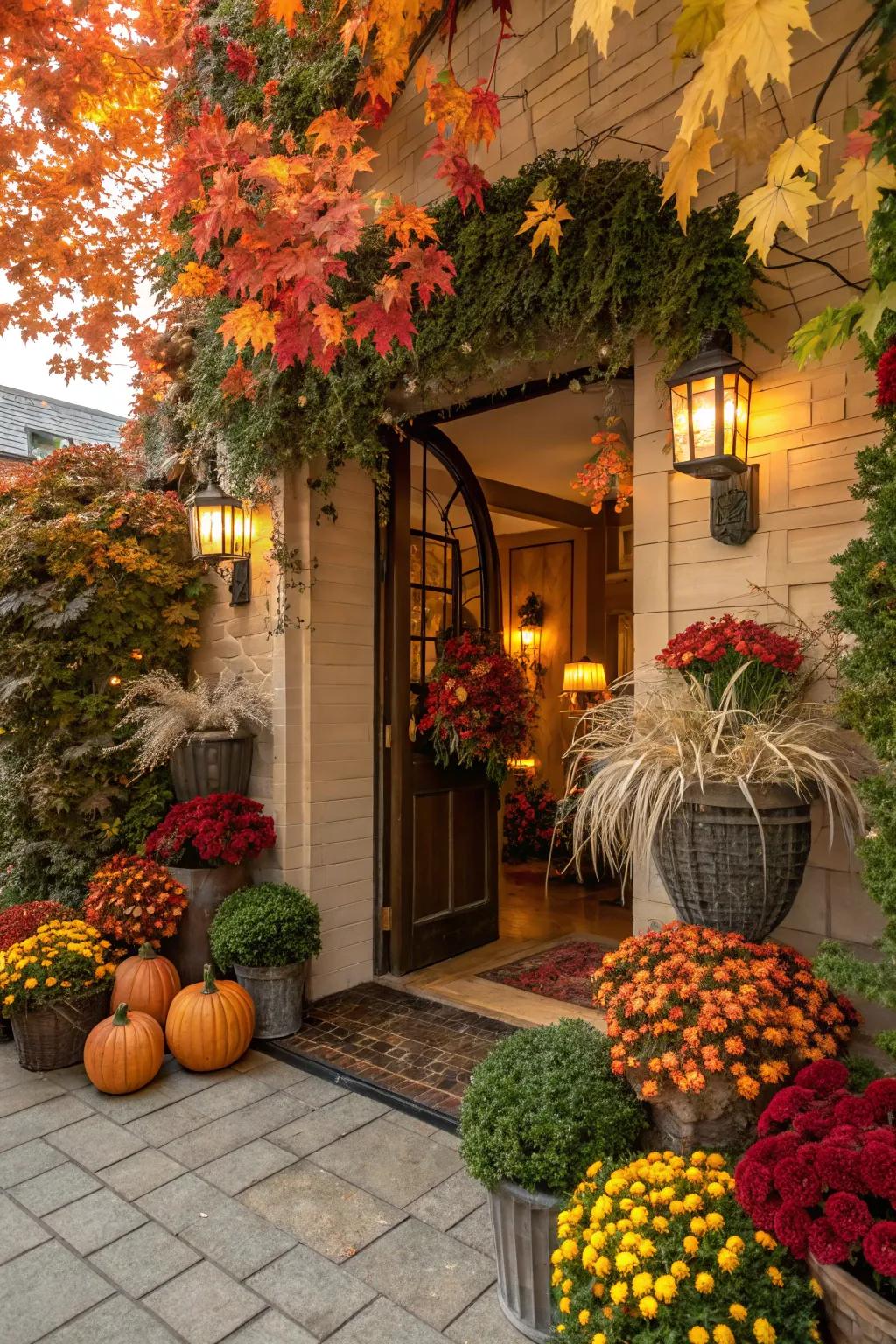 Seasonal color themes bring fresh vibes to the entrance.