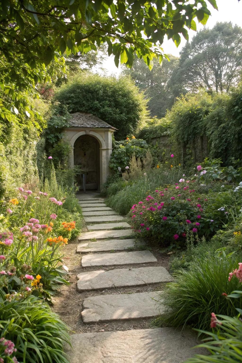 A secret garden pathway adds an element of surprise to your alcove.