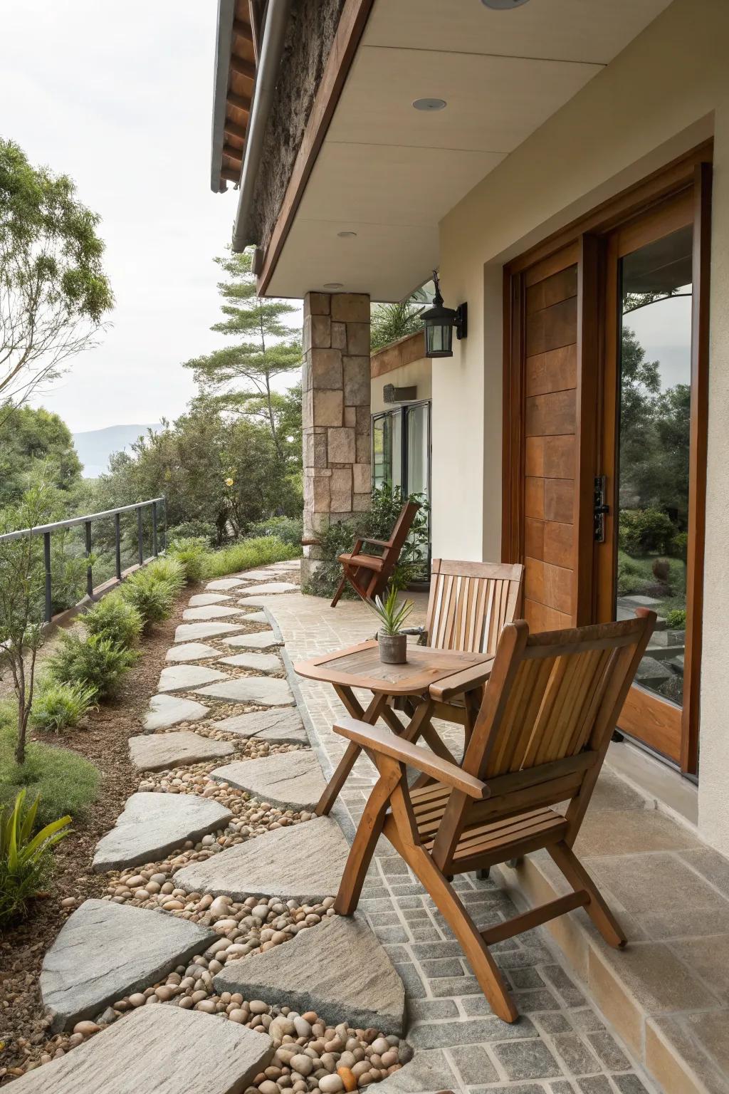 Natural materials create a harmonious and welcoming patio atmosphere.
