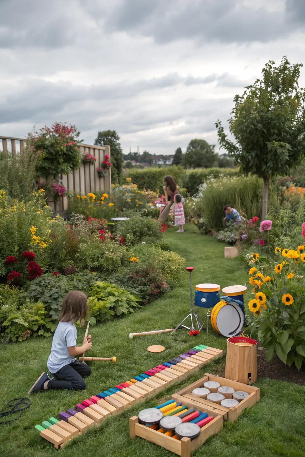 An interactive music station invites children to explore sounds and rhythms.
