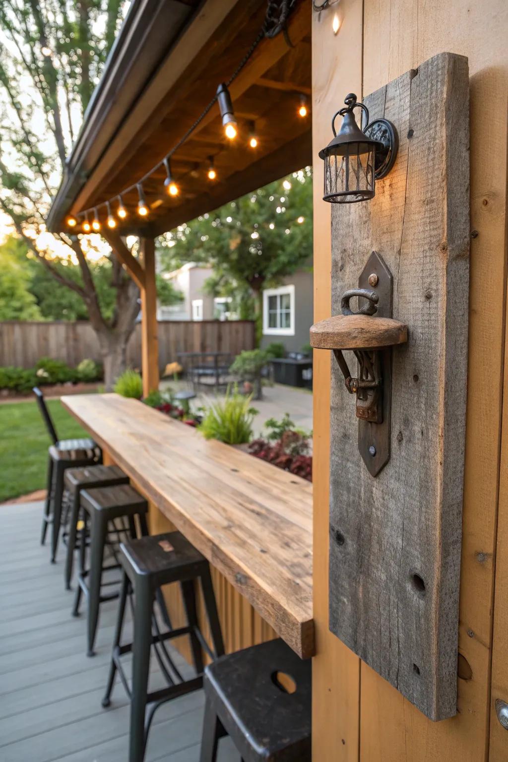 A DIY bottle opener is a handy and charming addition to any outdoor bar.
