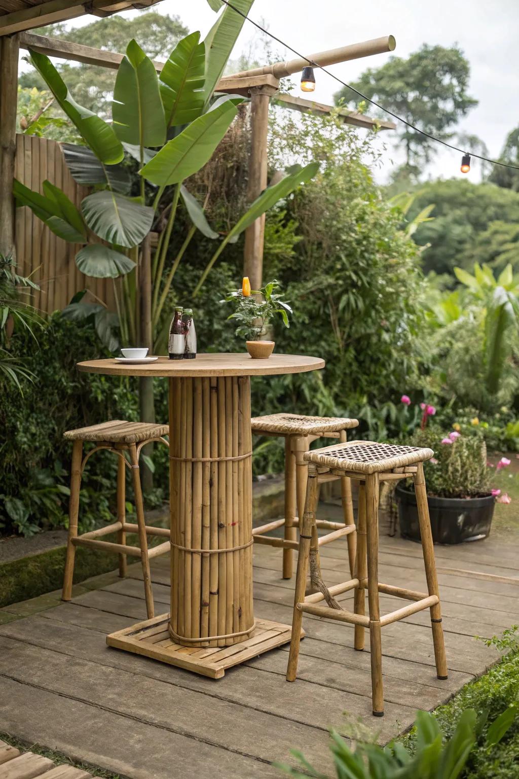 Go green with a sustainable bamboo bar table.